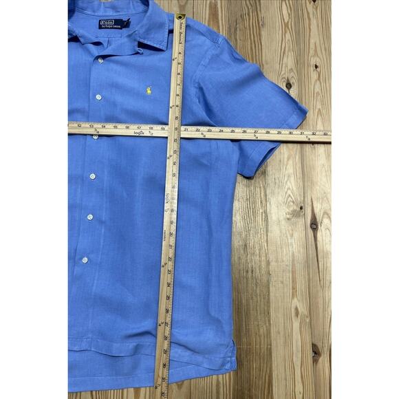 Vintage Polo Ralph Lauren Blue Short Sleeve Shirt Mens XL Linen Silk Blue - Picture 6 of 7